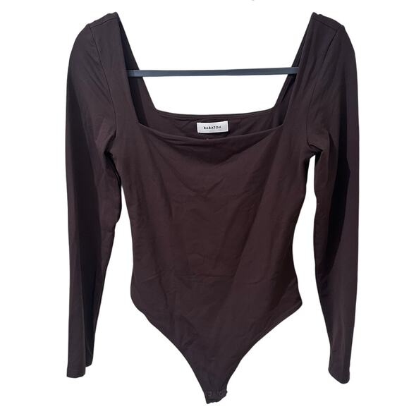 Babaton Contour Aritzia Square Neck Cocoa Brown Long Sleeve Bodysuit, M - Picture 1 of 6